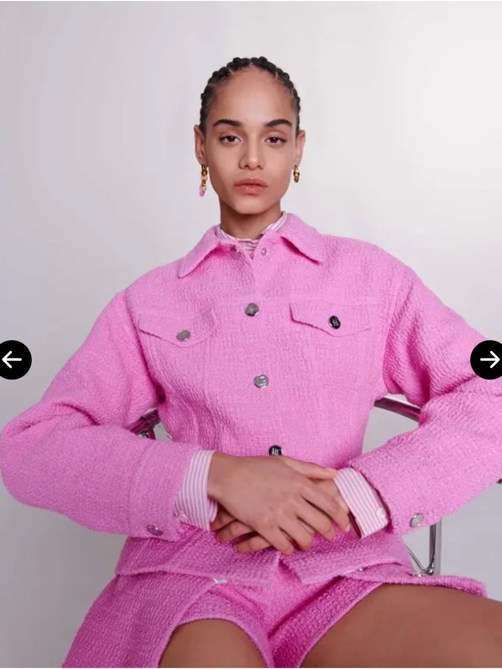 Maje Pink Bouclé Button-Up Jacket size 38 NWT